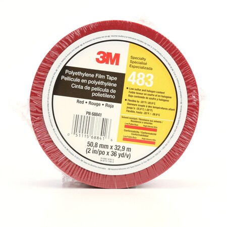 3M Polyethylene Tape 483, Red, 2 In X 36 Yd, 5.0 Mil 7010375084
